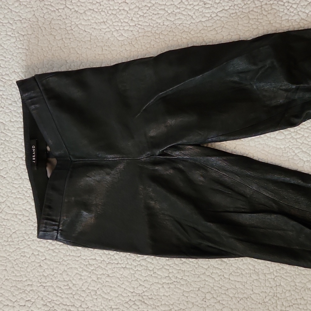 J Brand Lamb leather liquid cropped pull on raw hem leggings - Picture 2 of 11